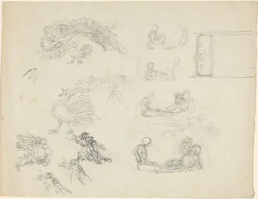 Studies of Crowing Rooster and Reclining Figures [recto and verso], by John Flaxman