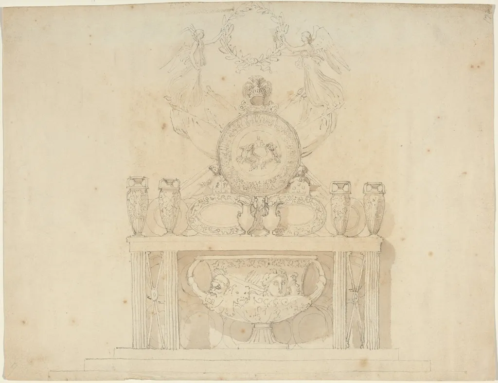 Study for Decorations of Buckingham Palace, by John Flaxman, ink, 1823