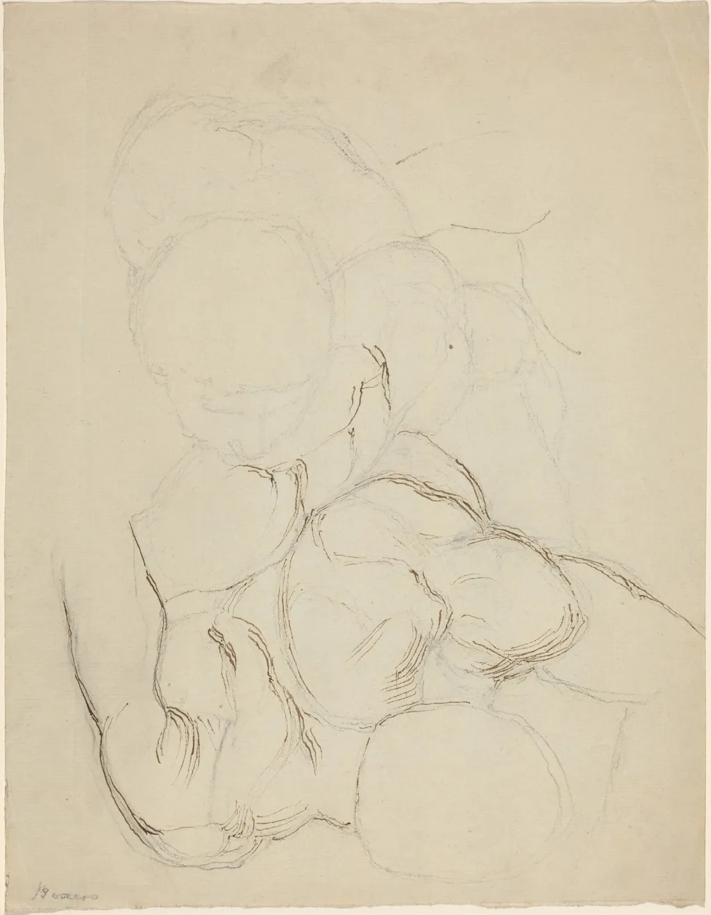 Two Male Nudes seen from Above, by John Flaxman, ink, 1790