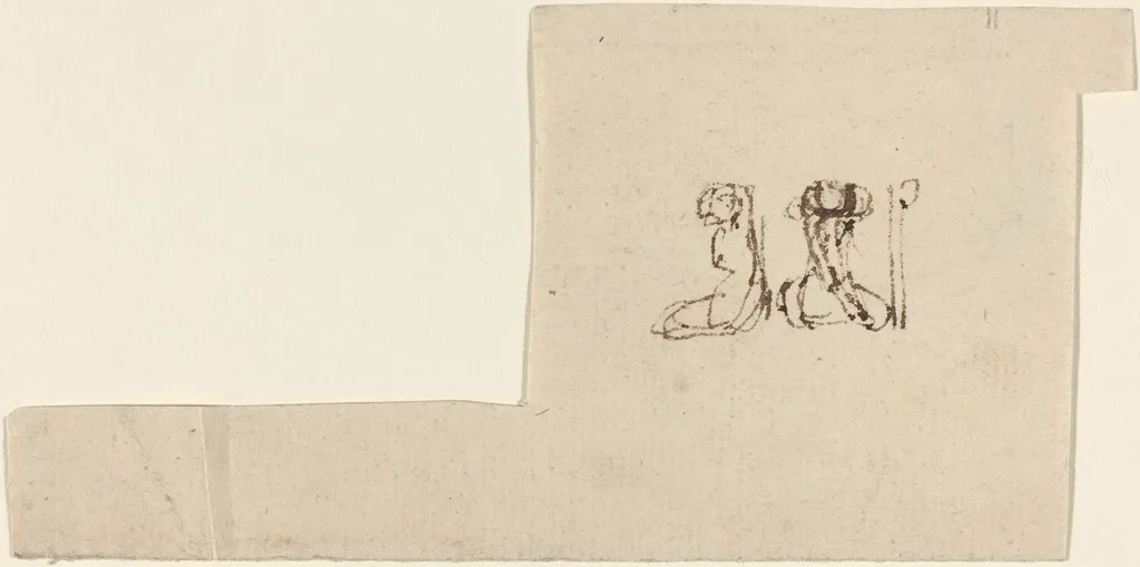 Two Seated Female Figures with Arms Lifted Overhead, by John Flaxman, ink, 1790