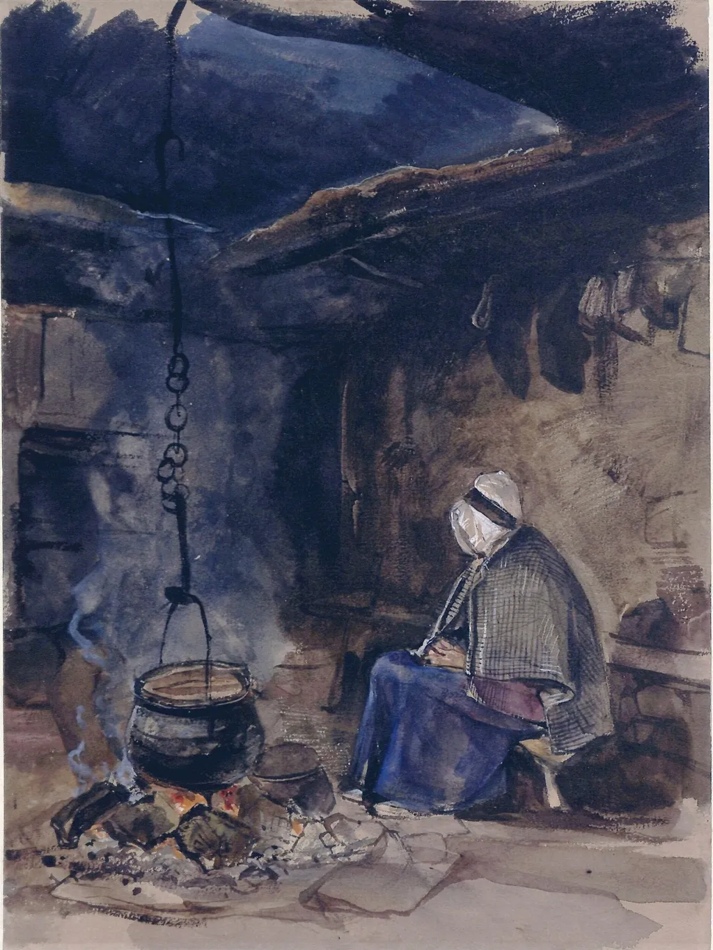 A Cottage Interior: Watching the Pot Boil, by John Frederick Lewis, watercolor, 1832