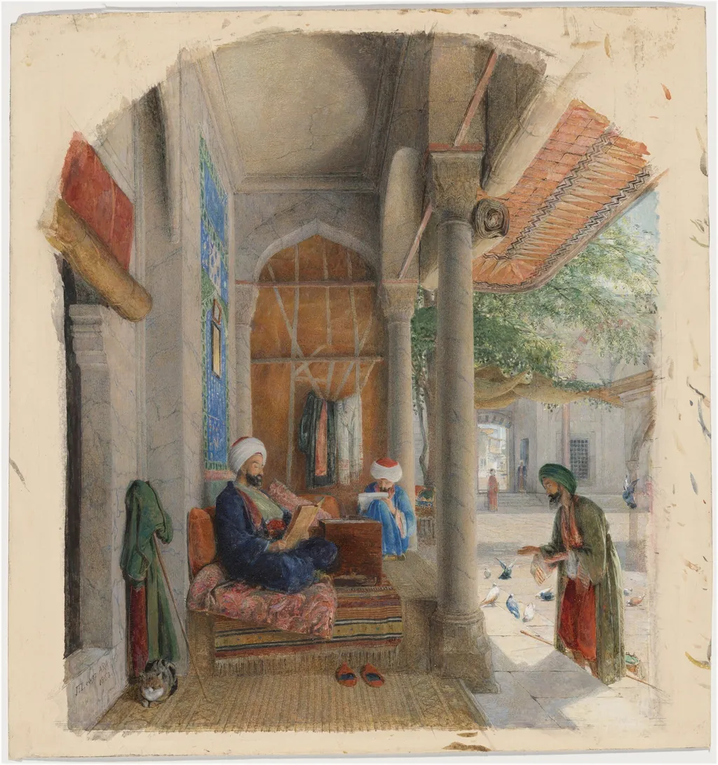 A Fakeer at the Door of a Mosque, Constantinople, by John Frederick Lewis, watercolor, 1863
