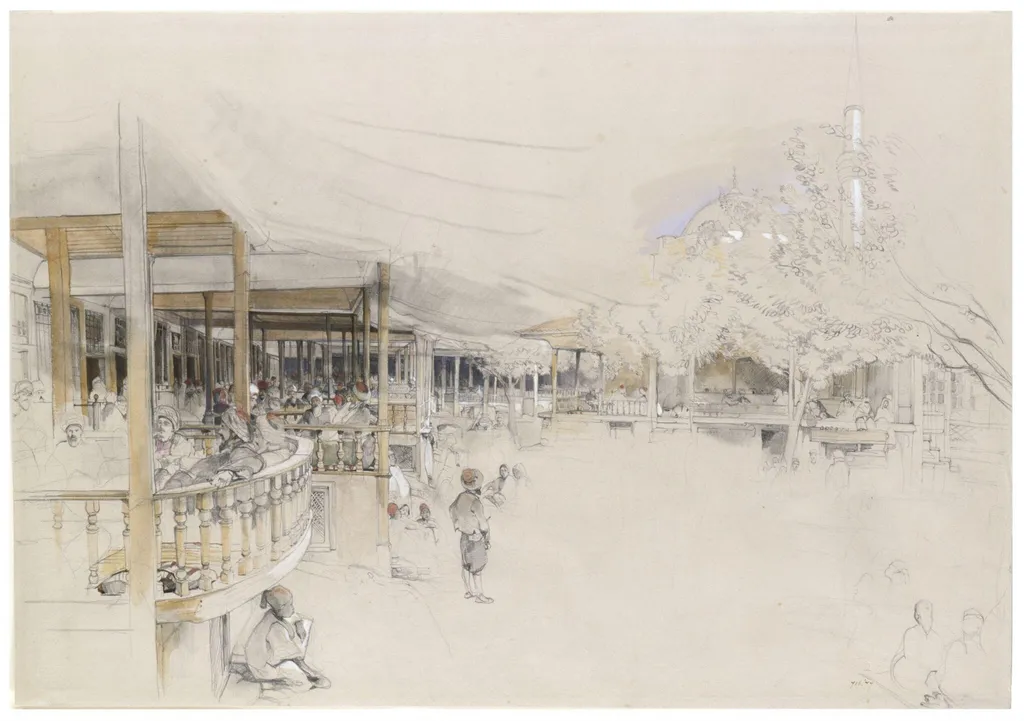 The Esir Hani or Avrat Pazari, the female slave market near the Nur-i Osmaniye Cami, Istanbul, by John Frederick Lewis, watercolor, 1841