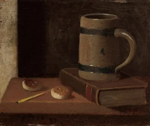Mug, Book, Biscuits, and Match, by John Frederick Peto