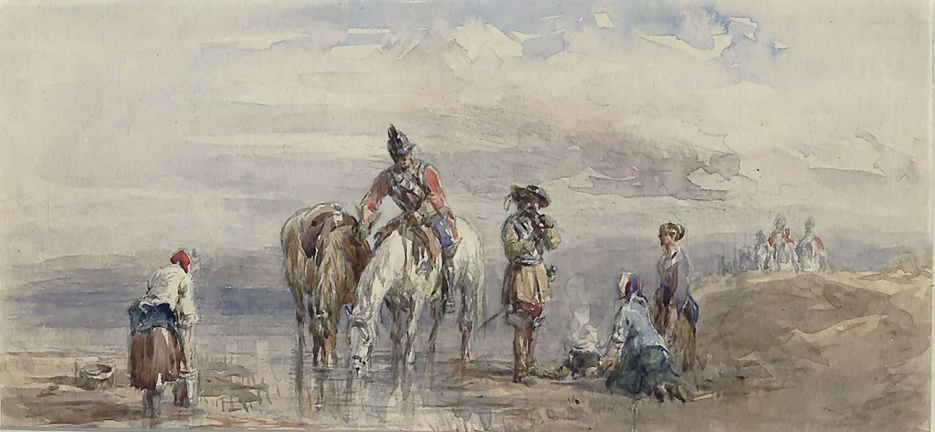 Troopers Watering Horses, by John Frederick Tayler, watercolor, 1820