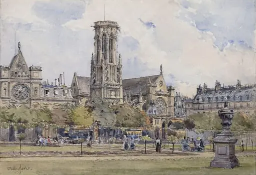 Watercolour, St Germain l'Auxerrois, Paris, by John Fulleylove
