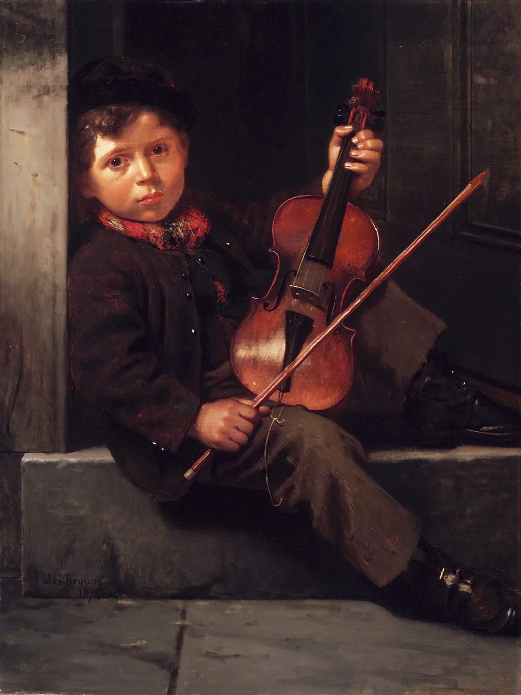 The Boy Violinist, by John George Brown, oil, 1874