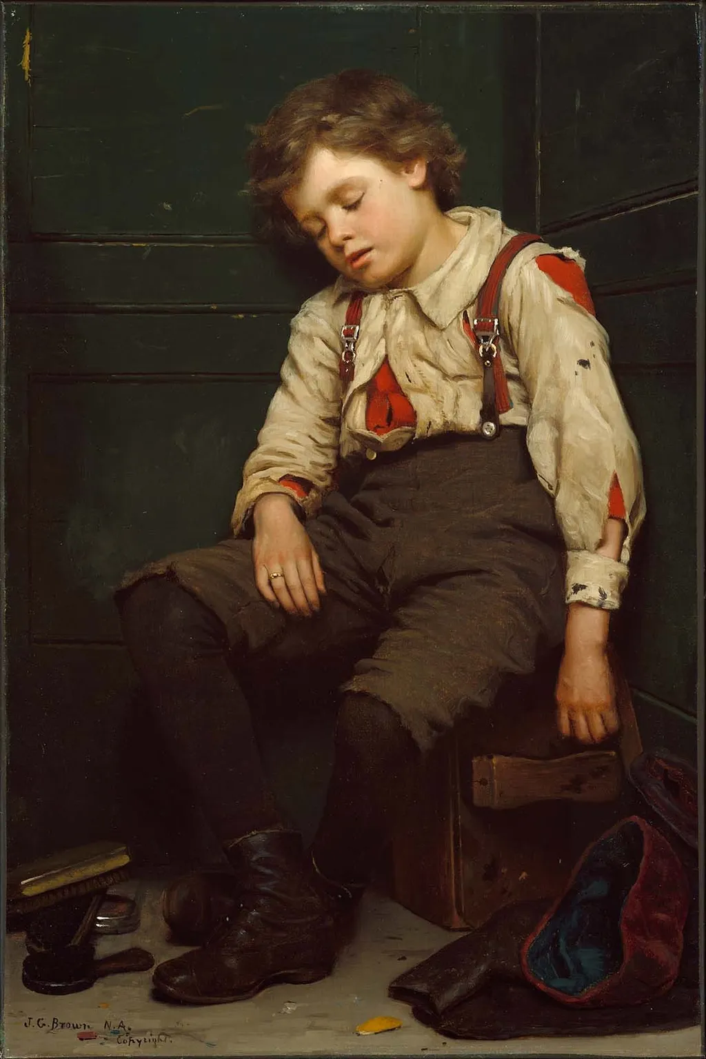 Tuckered Out —The Shoeshine Boy, by John George Brown, oil, 1894