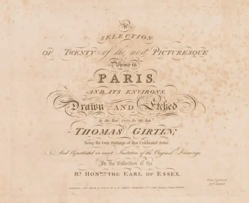A Selection of Twenty of the Most Picturesque Views in Paris, And its Environs: Title Page, by John Girtin