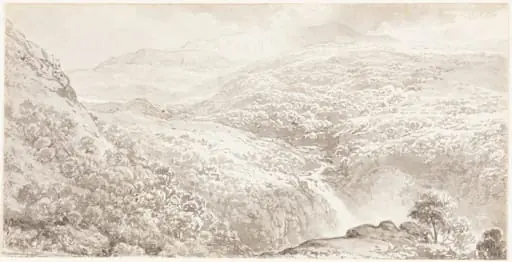A Mountain Valley with a Waterfall, by John Glover