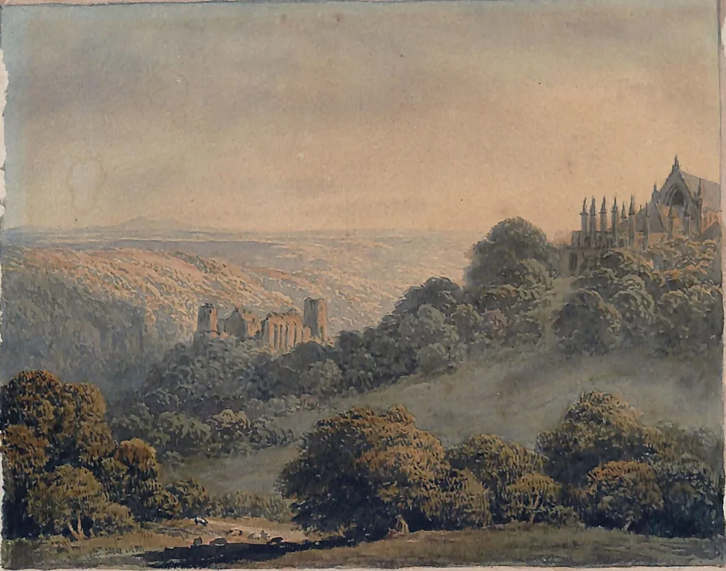 Roslin Chapel, with castle, near Edinburgh, by John Glover, watercolor, 1790