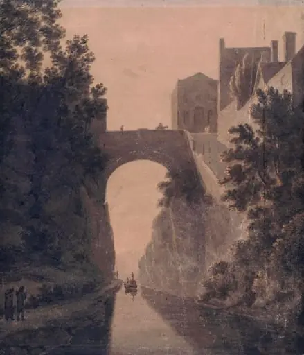 The canal in Chester, showing Northgate Street Bridge and part of the Bluecoat Hospital, by John Glover