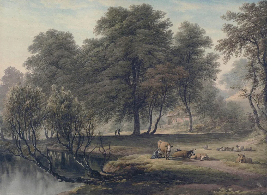 View near Lichfield - Morning, by John Glover, watercolor, 1794
