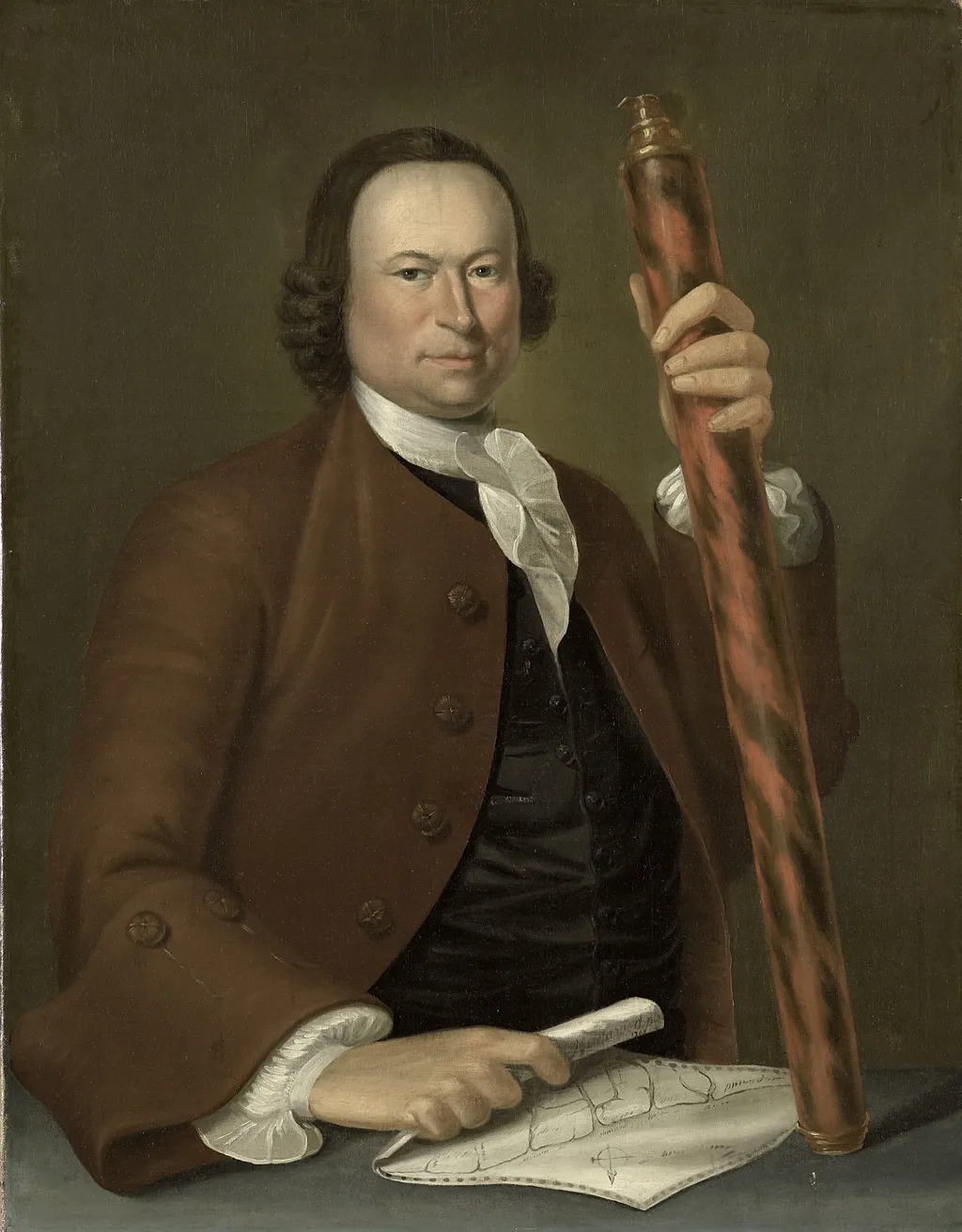 Portrait of an officer at sea with a map and binoculars in hand, by John Greenwood, oil