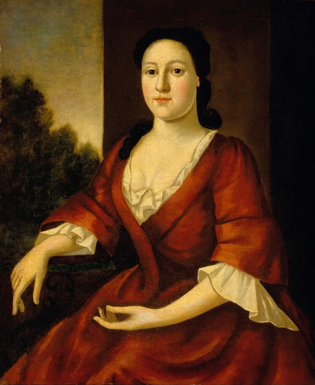 Portrait of Mrs. John Greenleaf (Priscilla Brown, born 1725), by John Greenwood, oil, 1748