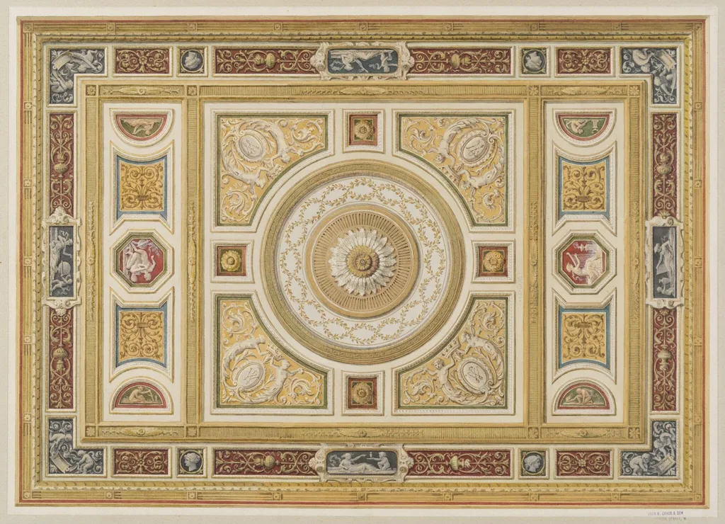 Design for the drawing room ceiling at Grosvenor House, by John Gregory Crace, 1850