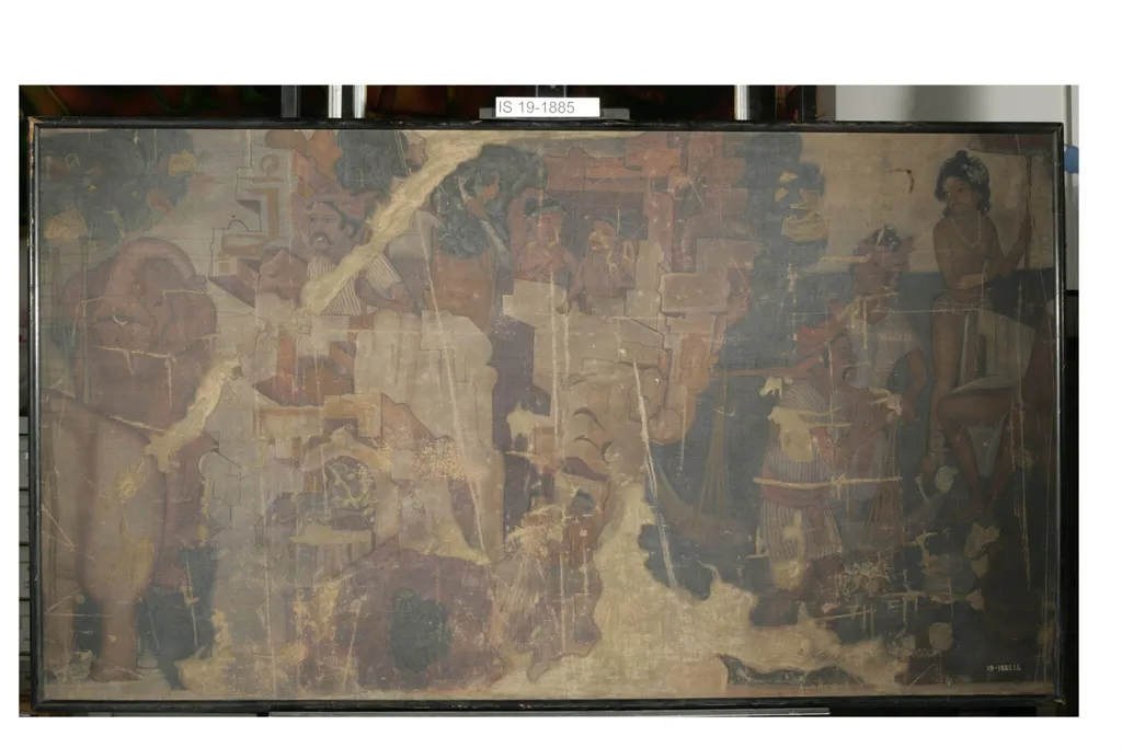 Copy of painting inside the Ajanta caves (cave 10), by John Griffiths, oil, 1882