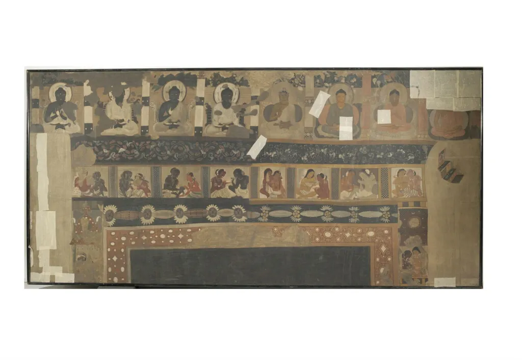 Copy of painting inside the Ajanta caves (cave 17), by John Griffiths, oil, 1882