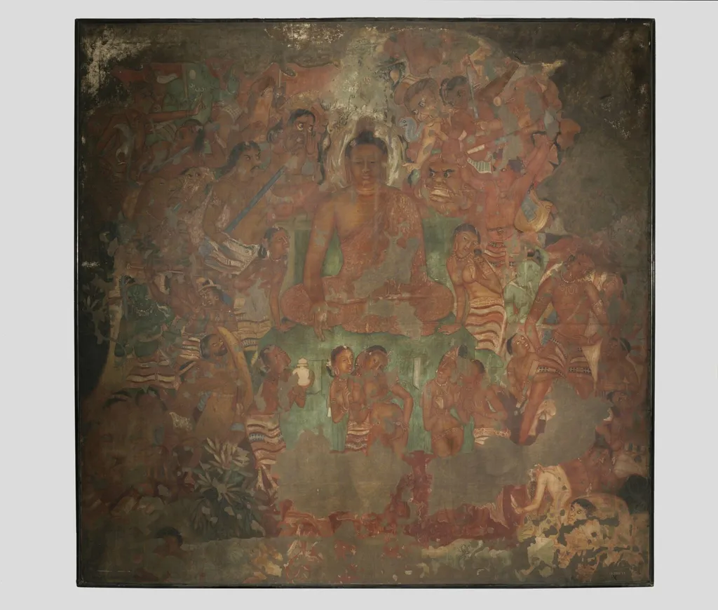 Copy of painting inside the caves of Ajanta (Cave 1), by John Griffiths, oil, 1876