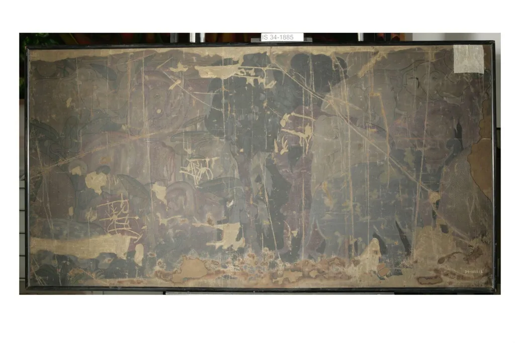 Copy of painting inside the caves of Ajanta (cave 10), by John Griffiths, oil, 1882