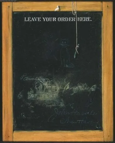 The Slate "Leave your order here", by John Haberle, oil, 1898
