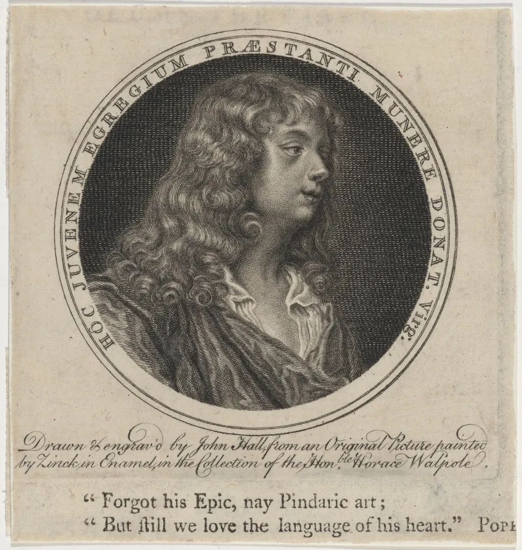 Abraham Cowley, by John Hall, ink, 1768