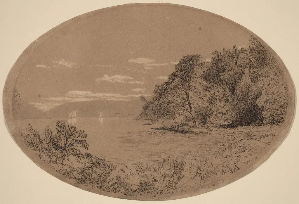 The Hudson at Nyack, by John Henry Hill, ink, 1858