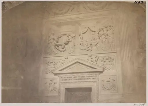 Out of Rome - House of the Blessed Virgin at Loreto. Sculpture of the Nativity over a Doorway, with the Arms of the Medici, Leo X., A.D. 1520, by John Henry Parker