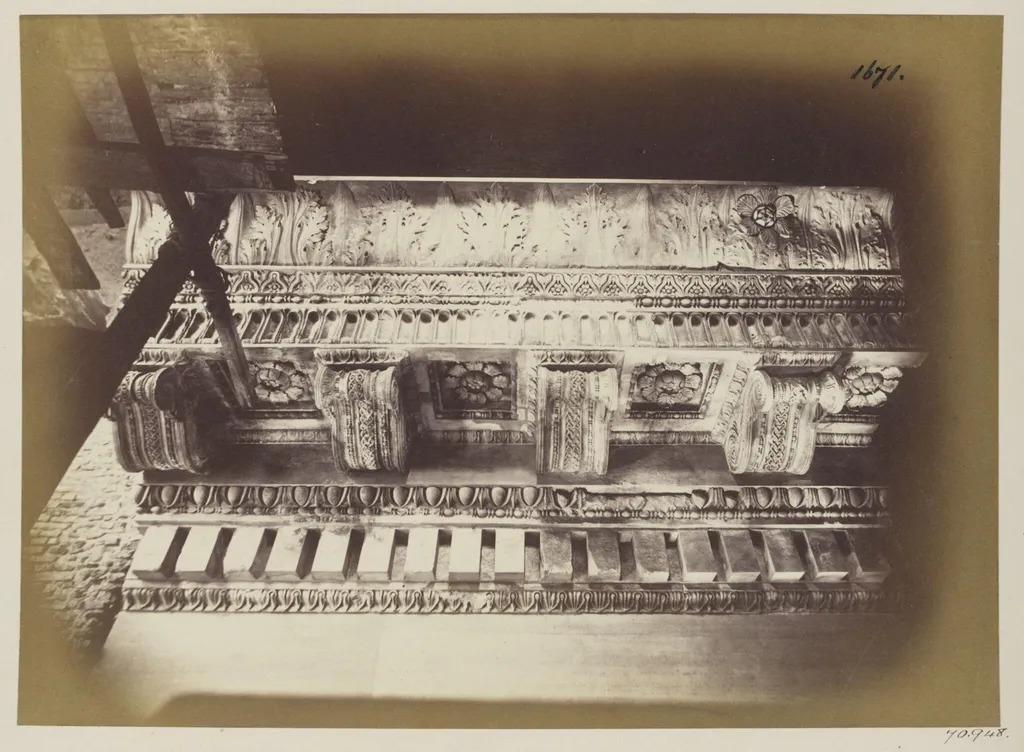 Sculpture - Architectural Details - Cornice of the Temple of Concord on the Clivus Capitolinus, now in the Tabularium., by John Henry Parker, photographic, 1868
