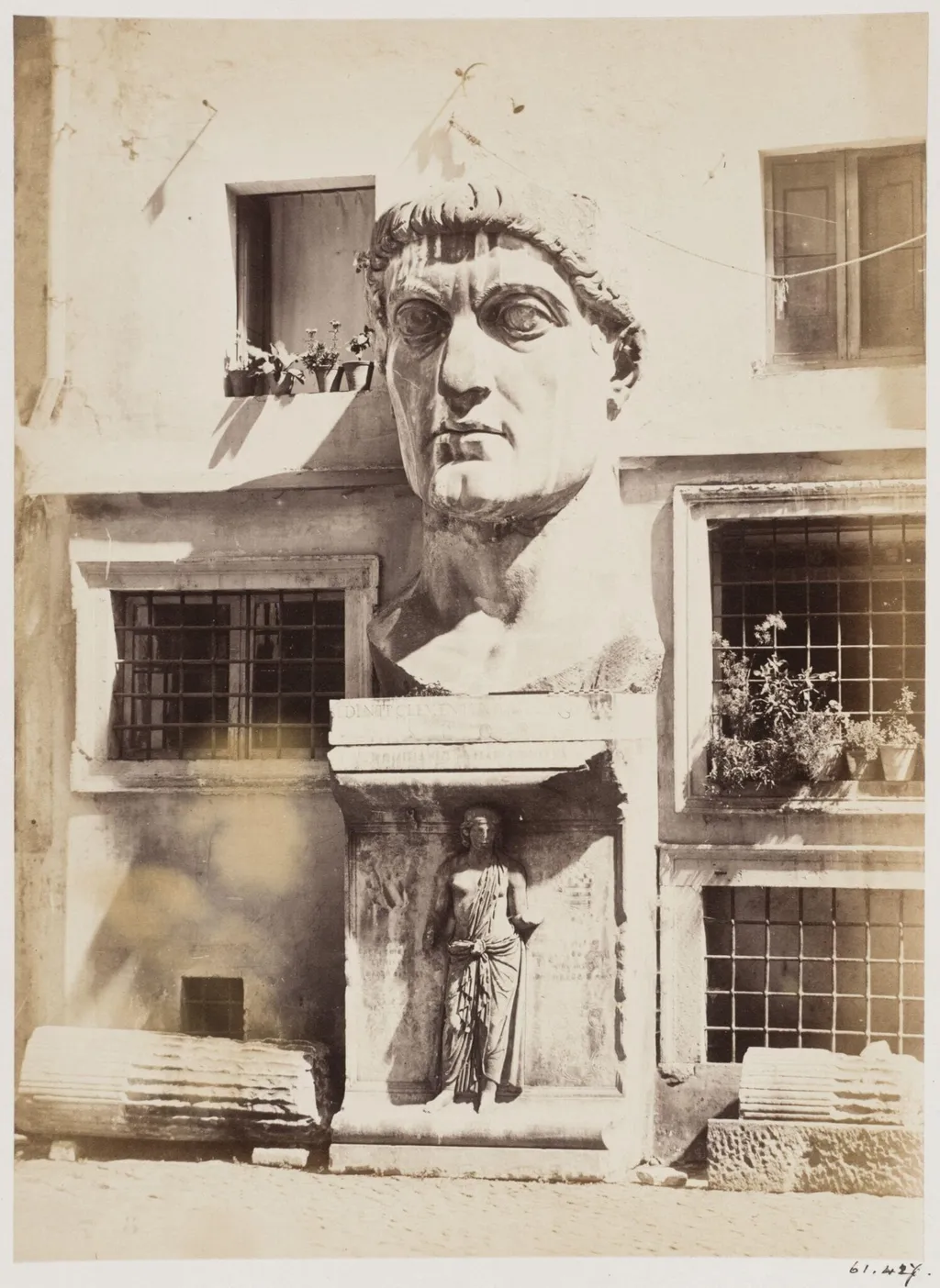 Sculpture - Colossal Head of Domitian, now in the Courtyard of the Palazzo de' Conservatori on the Capitol, by John Henry Parker, photographic, 1867