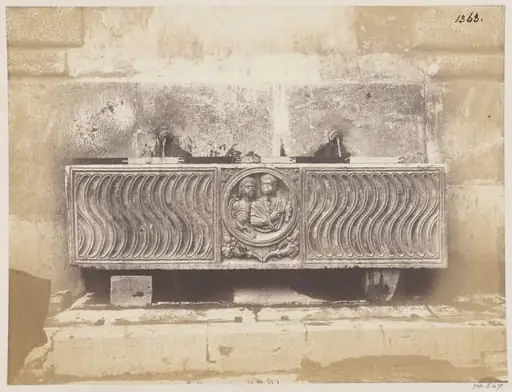Sculpture - Sarcophagus of the fourth century made into a fountain, near the Church of S. Maria, in the Piazza del Popolo, by John Henry Parker