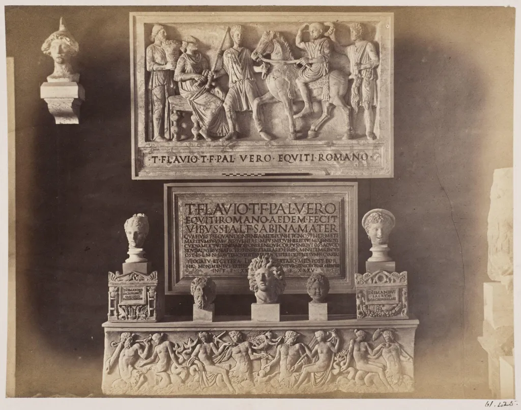 Sculpture - Tomb of Titus Flavius Verus, now in the Lateran Museum, with the Inscription of the Aedes Veri, by John Henry Parker, photographic, 1866