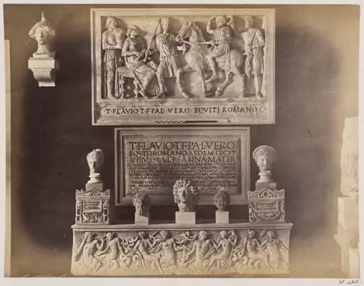 Sculpture - Tomb of Titus Flavius Verus, now in the Lateran Museum, with the Inscription of the Aedes Veri, by John Henry Parker