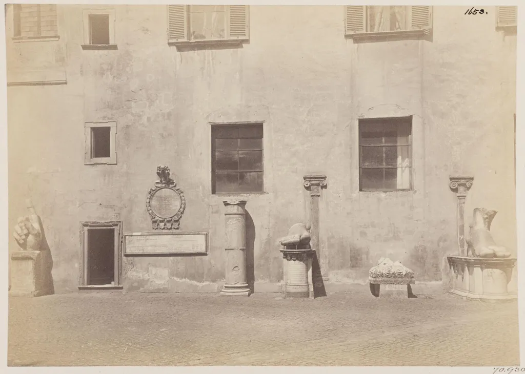 Sculpture - View on the right side of the Court-yard of the Palazzo de' Conservatori on the Capitol, shewing fragments of colossal Statues, by John Henry Parker, photographic, 1867