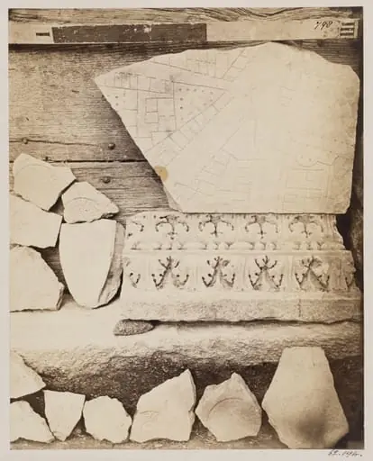Sculptures - Cornice and Tiles of the third century, found with the fragments of the Marble Plan in 1867, at SS. Cosmas and Damian., by John Henry Parker
