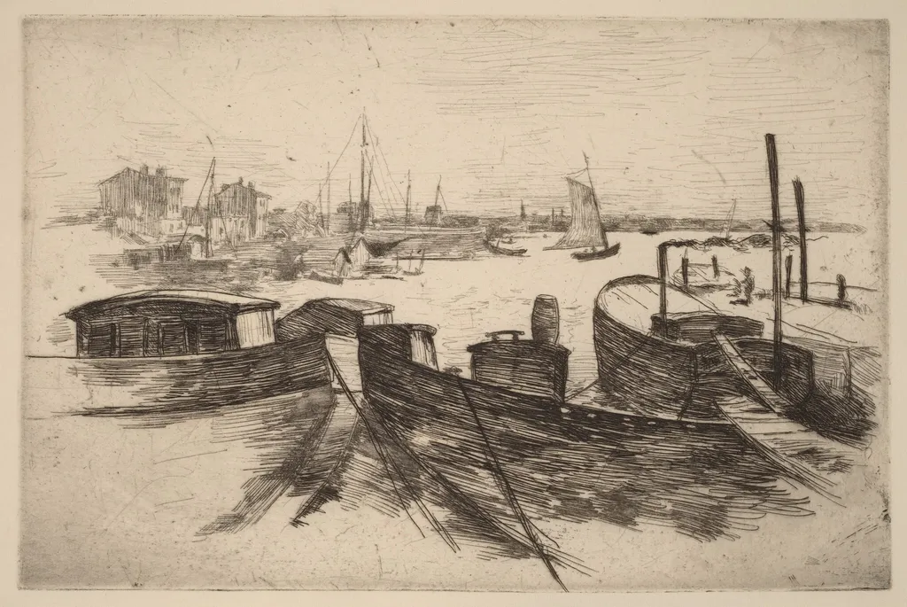 The Harbor, Bridgeport, by John Henry Twachtman, ink, 1885