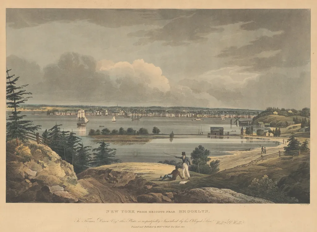New York from Heights near Brooklyn, by John Hill, ink, 1823