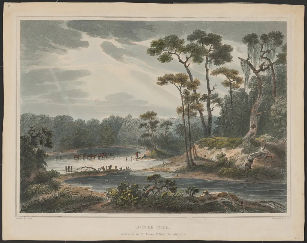 Oyster Cove, by John Hill, watercolor, 1820