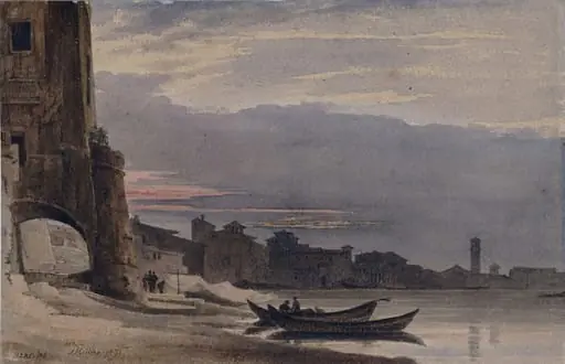 Town on the Italian coast: Sunset, by John Hollins