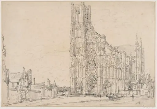 Exterior view of a church in France, by John Junior Burgess