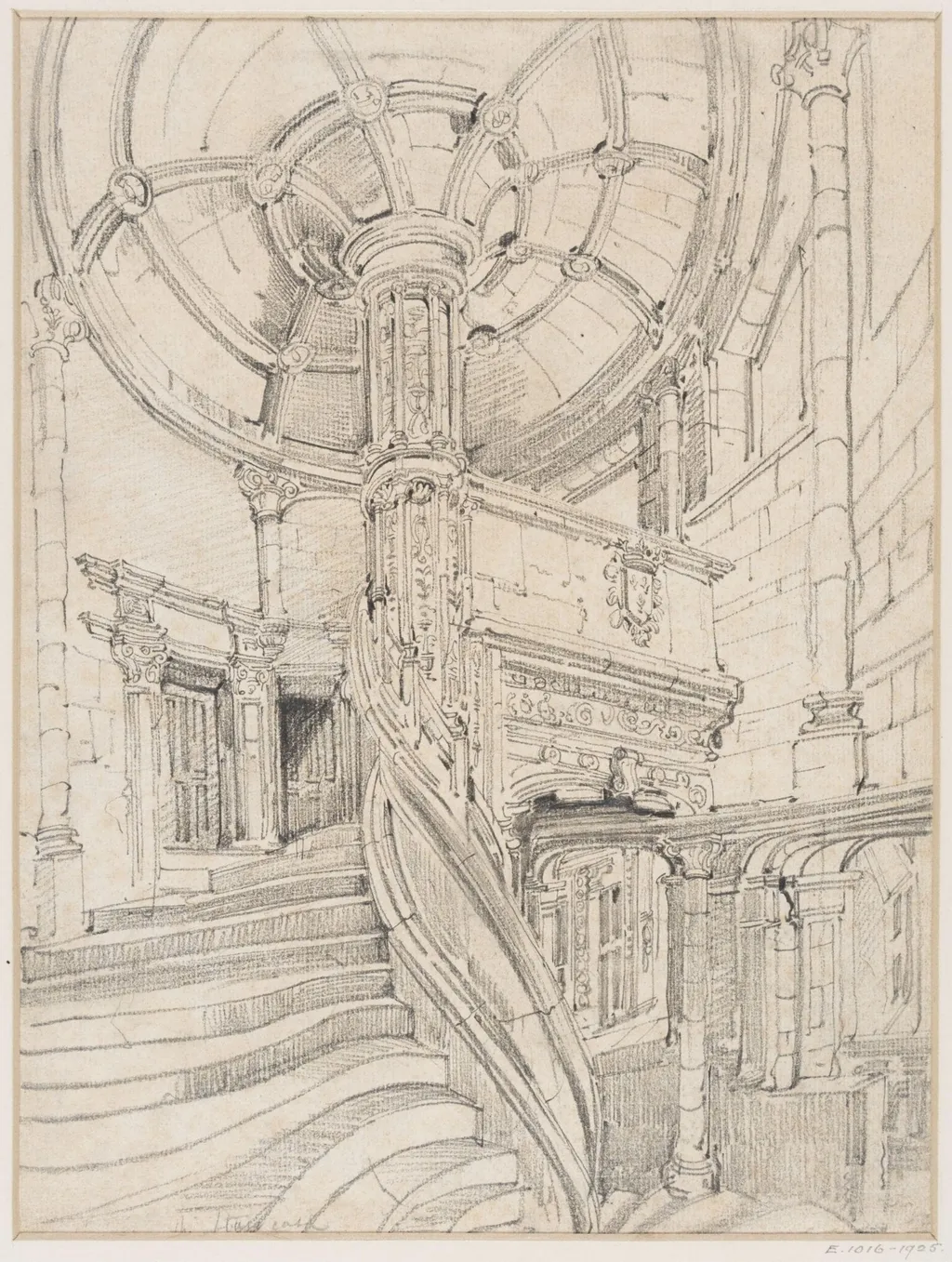 Staircase of Francis I, Château de Blois, by John Junior Burgess, 1833