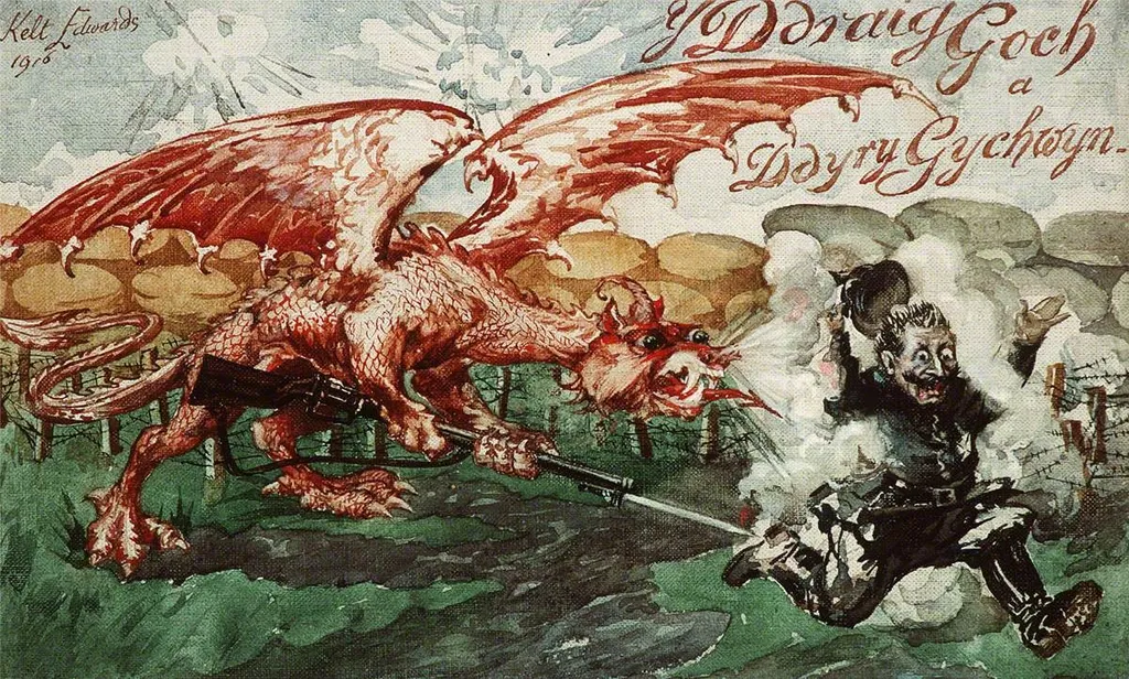 Y Ddraig Goch a Ddyry Gychwyn, by John Kelt Edwards, oil, 1916