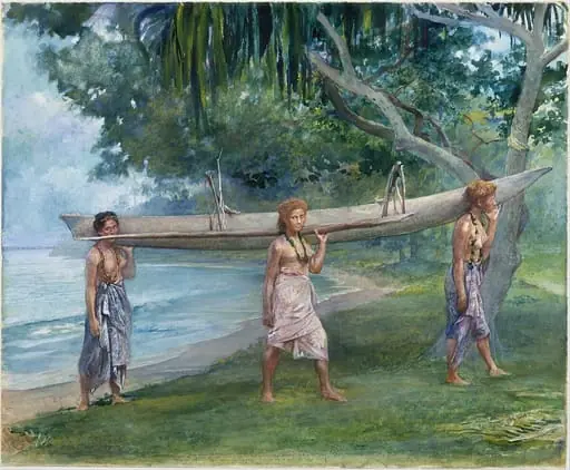 Girls Carrying a Canoe, Vaiala in Samoa, by John La Farge, 1891