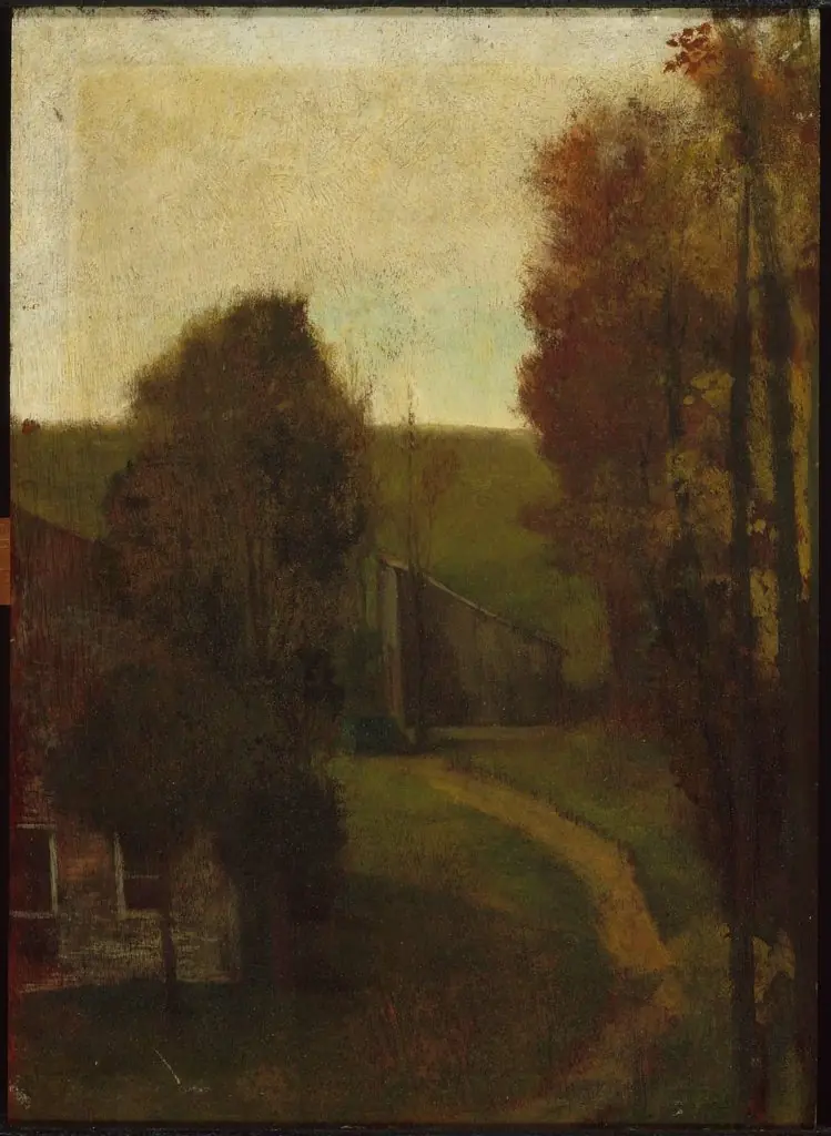 Hill-side with House. Paradise Farm, Afternoon Sky, Autumn, by John La Farge