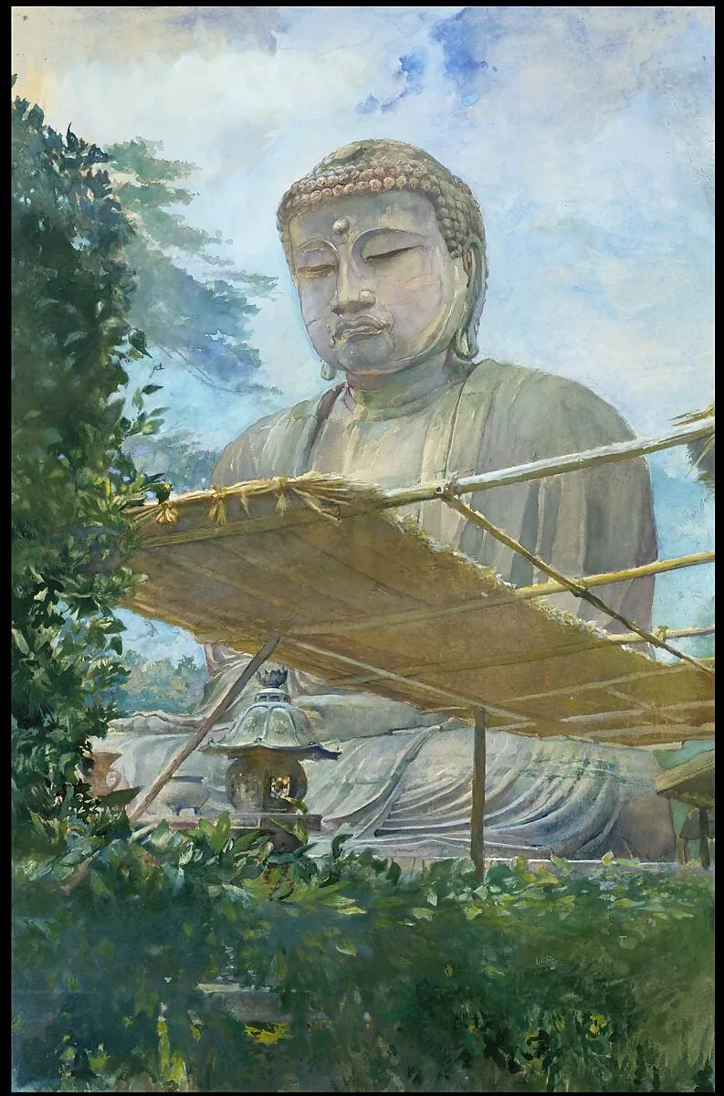 The Great Statue of Amida Buddha at Kamakura, Known as the Daibutsu, from the Priest's Garden, by John La Farge, watercolor, 1887