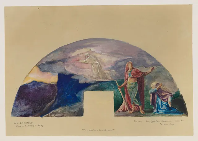 The Moral and Divine Law: Moses Receives the Law on Mount Sinai; Color Study for Mural, Supreme Court Room, Minnesota State Capitol, Saint Paul — John La Farge