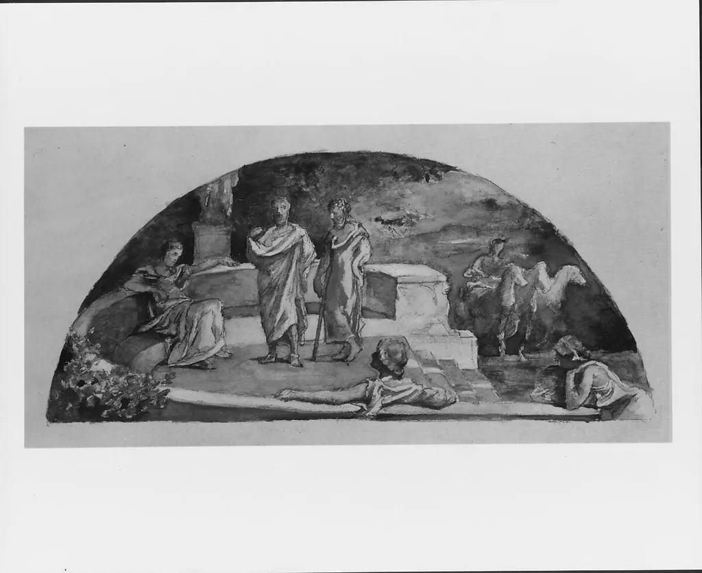 The Relation of the Individual to the State: Socrates and His Friends Discuss "The Republic," as in Plato's Account; Color Study for Mural, Supreme Court Room, Saint Paul, Minnesota State Capitol, Saint Paul, by John La Farge, watercolor, 1903