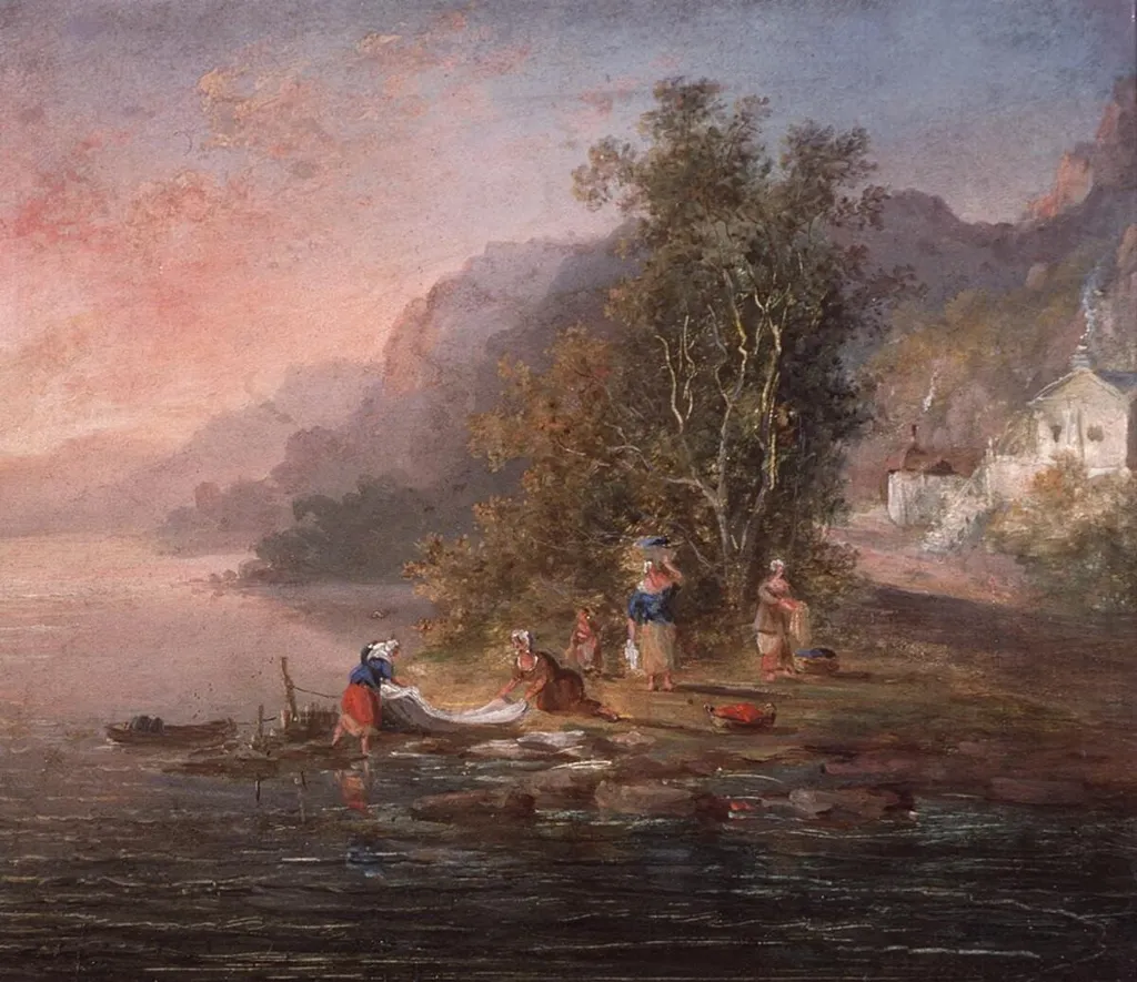 Llanberis Lake, Caernarvonshire,N. Wales, by John Laporte, oil, 1836
