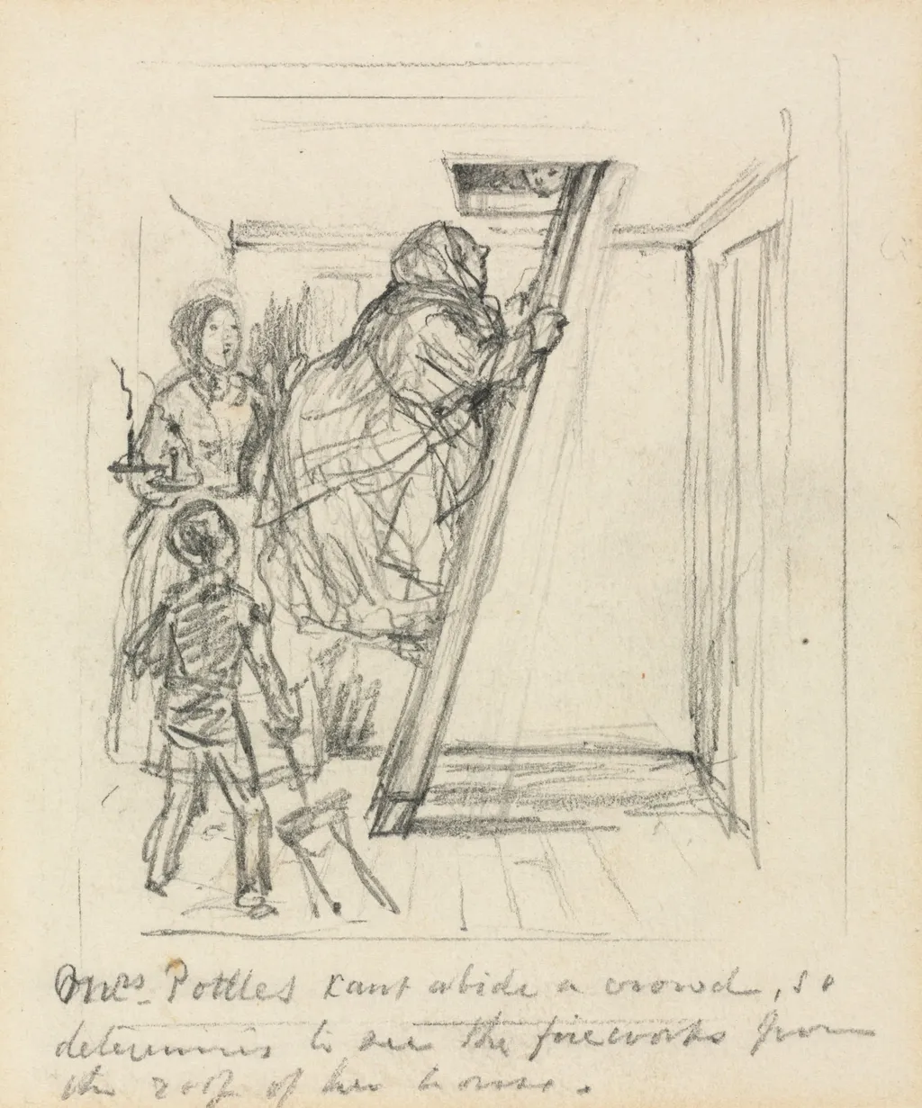 Sketch for "Mrs. Pottles Can't Abide a Crowd", by John Leech, 1856