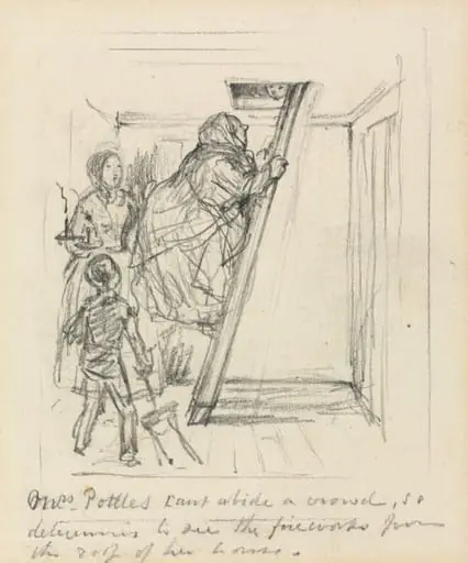 Sketch for "Mrs. Pottles Can't Abide a Crowd", by John Leech